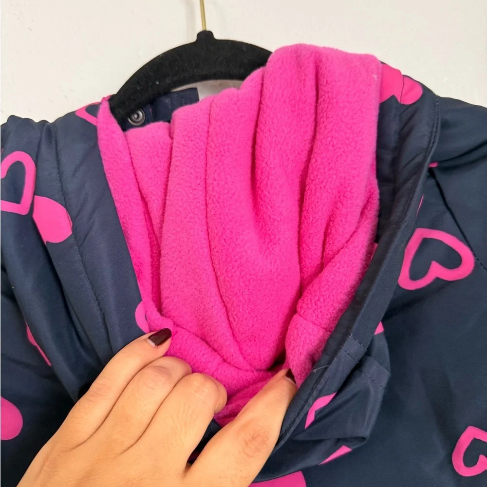 Joe Fresh Girls Puffer Jacket Navy Pink Hearts Size 4